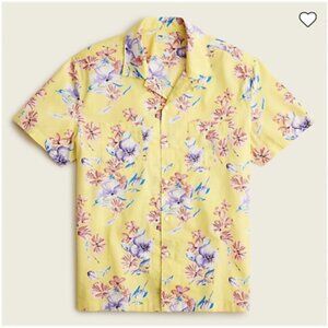 Short-sleeve slub cotton camp-collar shirt in print